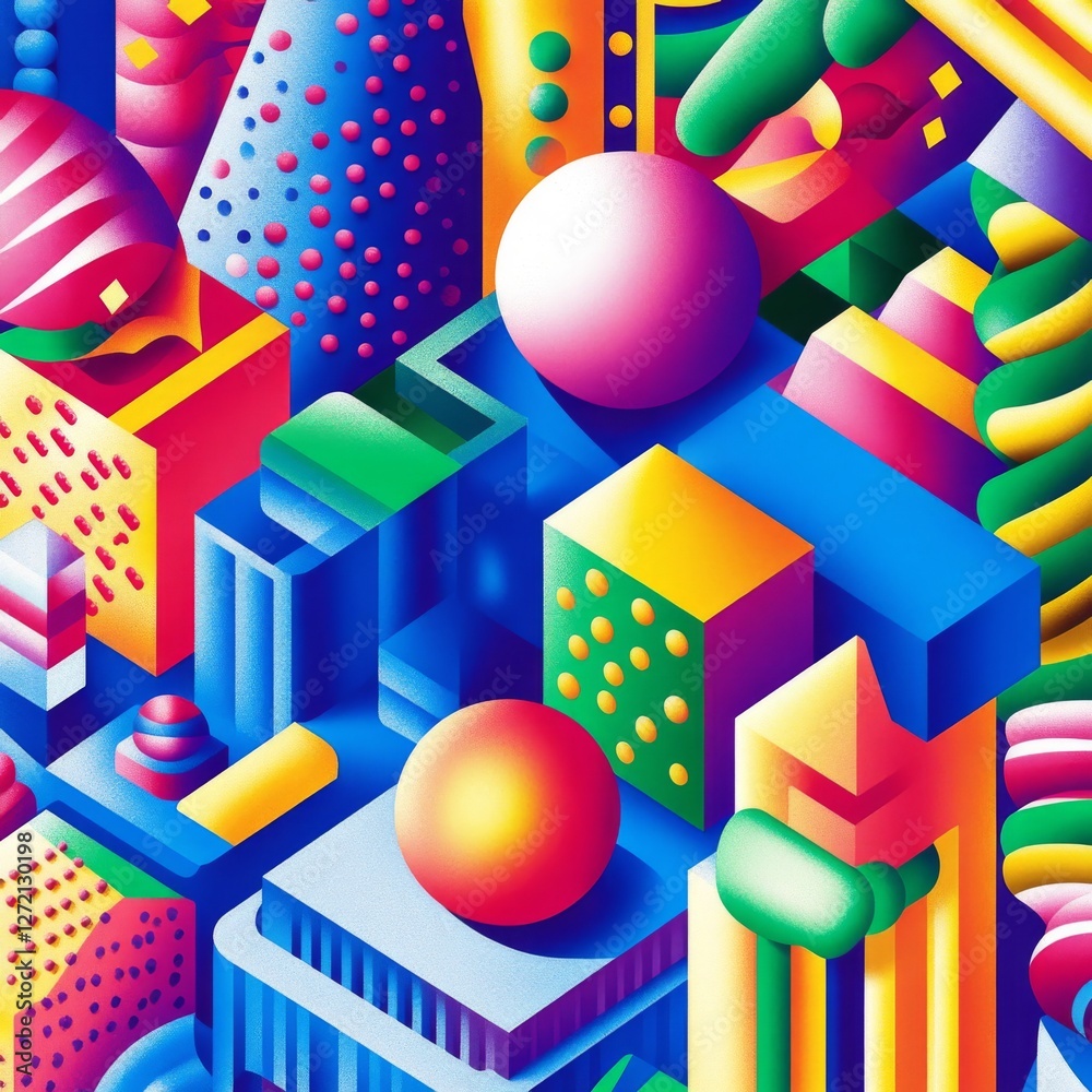 Fototapeta premium Isometric Composition of Geometric Shapes in Vivid Colors