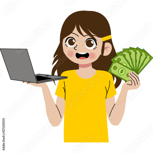 Girl with laptop ad money 