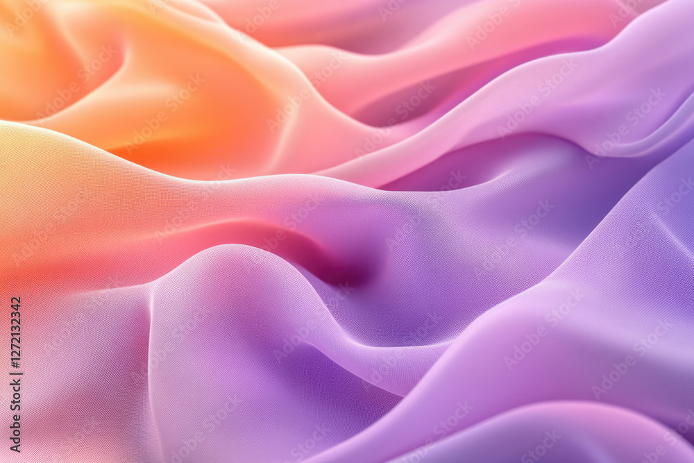 Fototapeta premium Soft, flowing fabric in pastel orange and purple shades creates a dreamy, elegant texture.