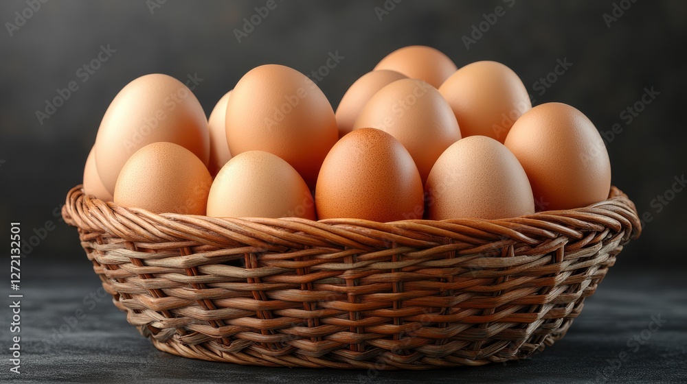 fresh organic eggs in brown wicker basket isolated fresh organic eggs in brown wicker basket isolated