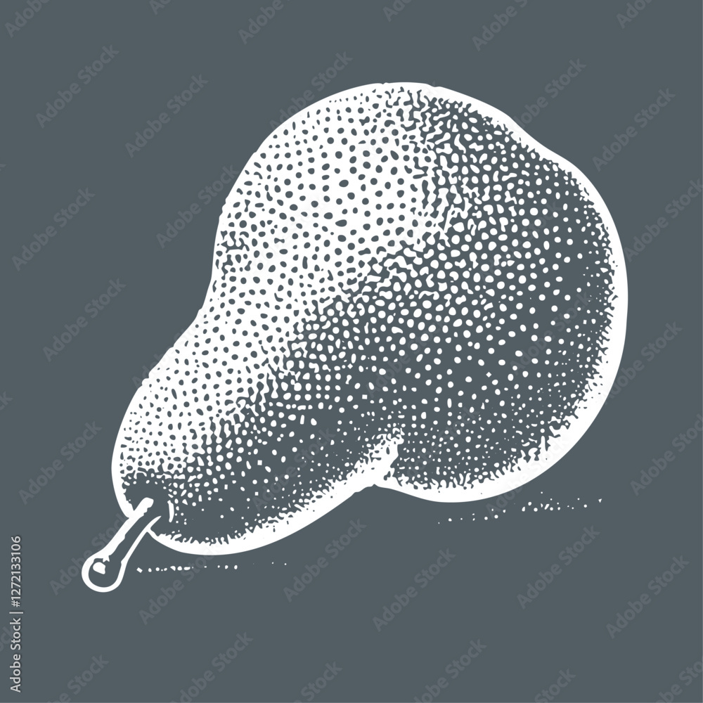 Fototapeta premium Hand drawn Pear Illustration. Block stamp stipple engraving style vector illustration on dark background.