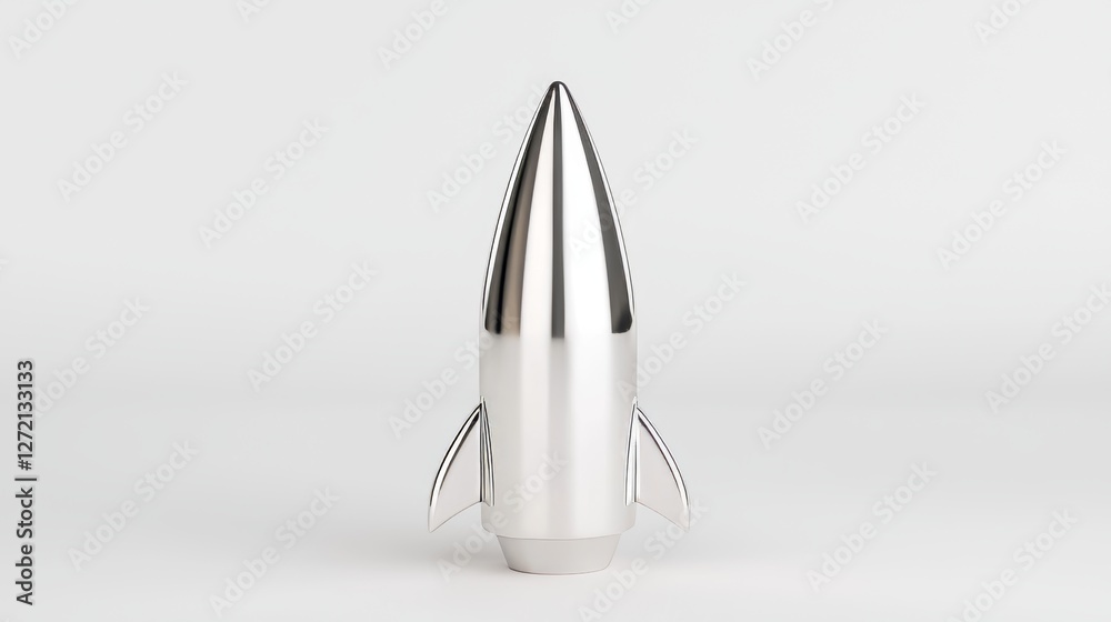 Futuristic Silver Rocket Model: Minimalist Design in Contemporary Style