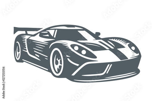 Sports Car. Vintage black and white hand drawn vector illustration.