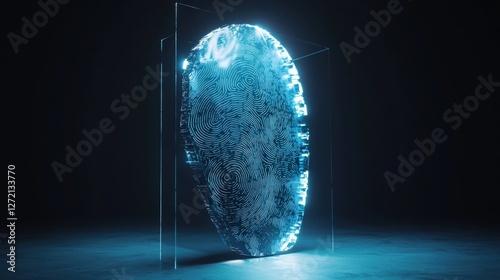 An artistic representation of fingerprints and facial recognition icons overlaid on a translucent shield radiating a soft blue light emphasizing the importance of biometric data security
