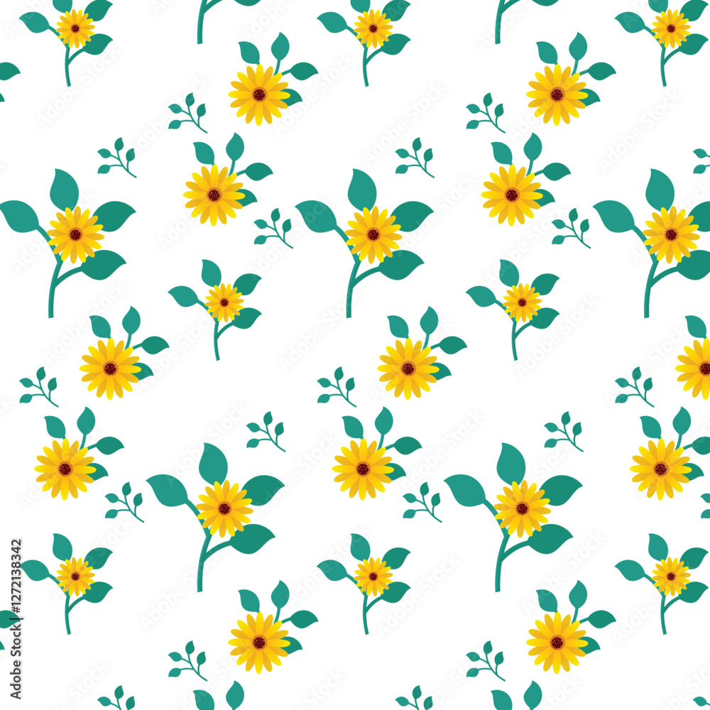 Seamless Pattern Elegant Sunflower-Inspired Floral Design Seamless Pattern Elegant Sunflower-Inspired Floral Design