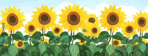 Vibrant Sunflower Field Illustration in Smooth 3D Vector Style for Nature Themes