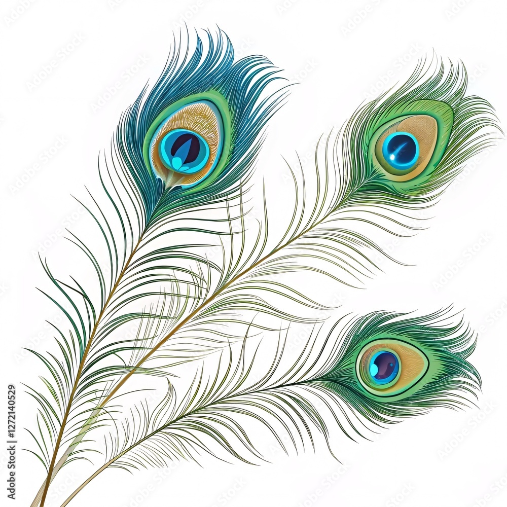 Fototapeta premium Elegant Hindu Invitation Featuring Peacock Feathers on a Pristine White Background for a Sacred and Graceful Celebration Design