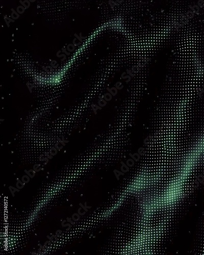 Abstract Digital Aurora Pattern: Green and Black Dot Matrix Swirl