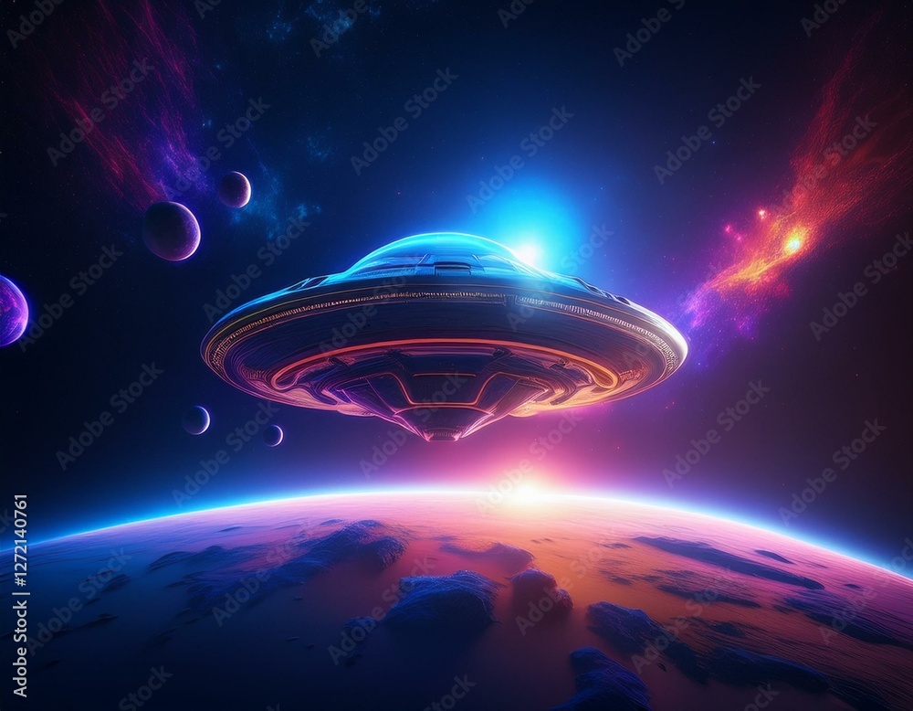 UFO neon in space UFO neon in space