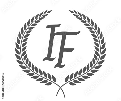 Initial letter I and F, IF monogram logo design with laurel wreath. Luxury calligraphy font.