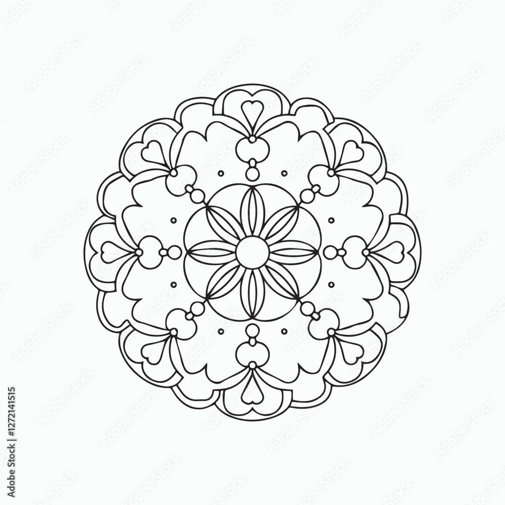Mandala line art design, hand drawn vector illustration of flower Mandala line art design, hand drawn vector illustration of flower