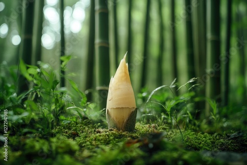 bamboo shoots with skin clinging to them are emerging from the ground in the picture photo