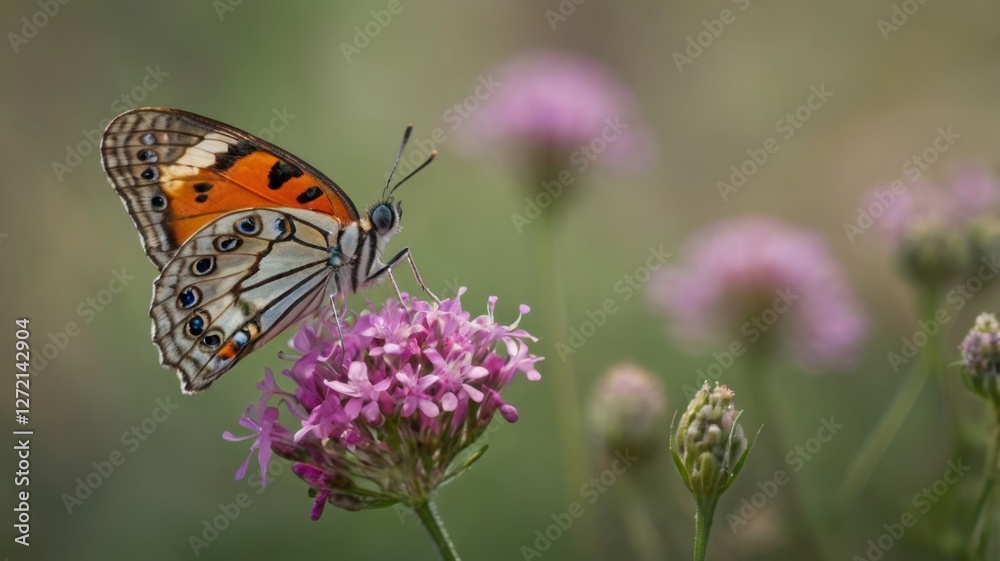 Butterfly sitting on a wild flower, blurred background, butterfly close-up Butterfly sitting on a wild flower, blurred background, butterfly close-up