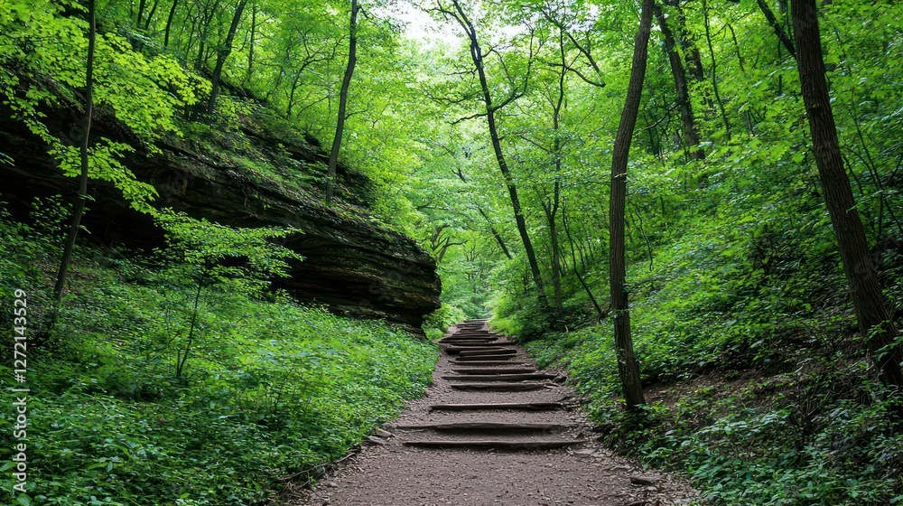 Stone Steps Leading Upward Through Lush Green Forest Stone Steps Leading Upward Through Lush Green Forest