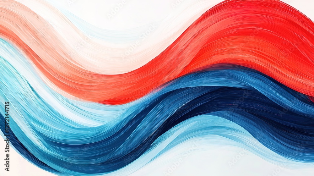 A vibrant abstract artwork featuring flowing waves of red, blue, and white, creating a sense of movement and energy. A vibrant abstract artwork featuring flowing waves of red, blue, and white, creating a sense of movement and energy.