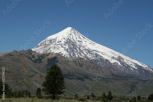 Amazing view of Lanin Volcano on a clear, sunny day, Patagonia, Argentina.