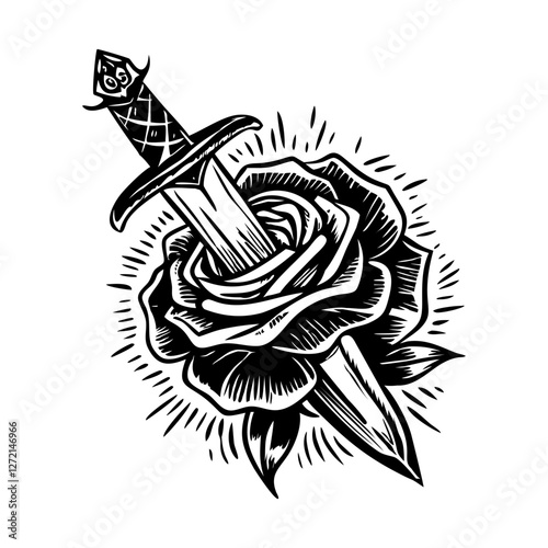 Dagger rose illustration in vintage style