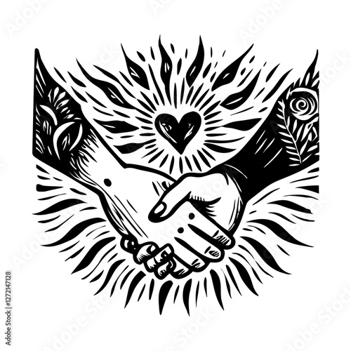 Lovers hands tattoo illustration in vintage style