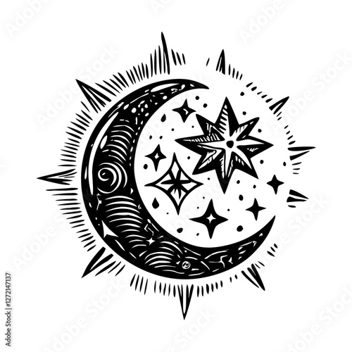 Moon tattoo illustration in vintage style