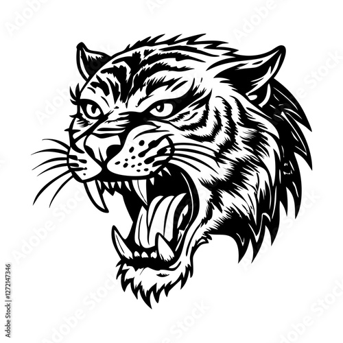 Tiger roaring illustration in vintage style