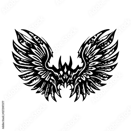 A glyph style illustration of wings spread