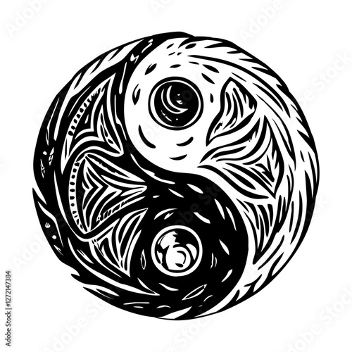Yin yang tattoo illustration in vintage style