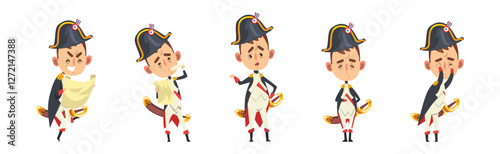 French Emperor Napoleon Bonaparte as Funny Historical Character Vector Set