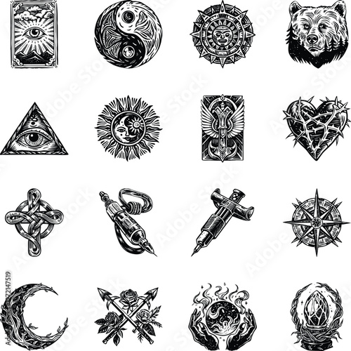 Collection of Vintage Style Tattoo Illustrations 

