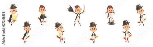 French Emperor Napoleon Bonaparte as Funny Historical Character Vector Set