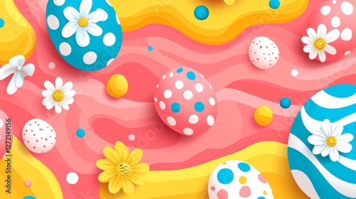 Easter 2D Vector Pattern | Cute Minimalist Easter Eggs, Bunnies & Flowers | Pastel Spring Seamless Design for Holiday Decor & Gift Wraps