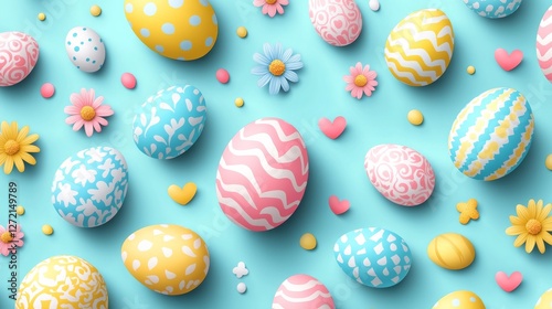 Easter 2D Vector Pattern | Cute Minimalist Easter Eggs, Bunnies & Flowers | Pastel Spring Seamless Design for Holiday Decor & Gift Wraps