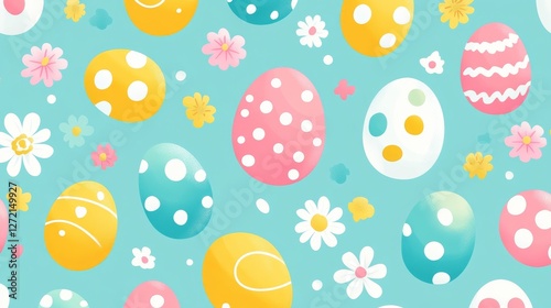 Easter 2D Vector Pattern | Cute Minimalist Easter Eggs, Bunnies & Flowers | Pastel Spring Seamless Design for Holiday Decor & Gift Wraps