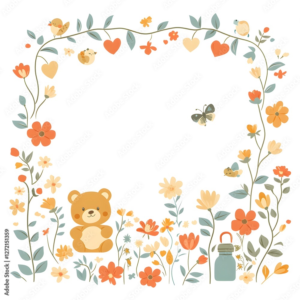 Lovely Baby-Themed Border Template Featuring Essentials and Cheerful Icons for Creative Endeavors Lovely Baby-Themed Border Template Featuring Essentials and Cheerful Icons for Creative Endeavors