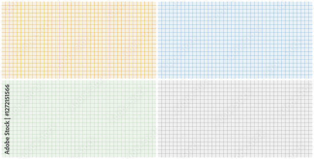 Fototapeta premium Graph paper sheets with grid. Millimeter paper texture, geometric pattern. Colorful lined blank for drawing, studying, technical engineering or scale measurement. Vector illustration