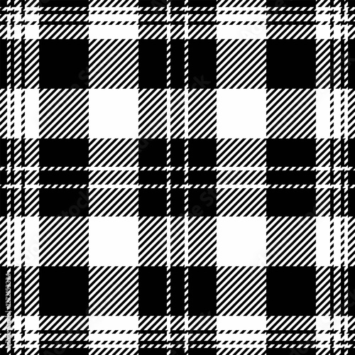 Buffalo tartan vector fabric, summer plaid seamless textile. Expensive check texture pattern background in black and white colors.