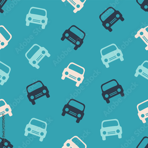 Simple retro car silhouettes on blue background. Minimal seamless vector pattern.