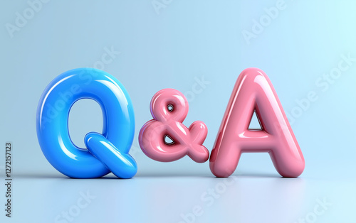 3D Q and A Letters. Graphic 3D letters Q&A on light blue background. 3D letters Q and A photo