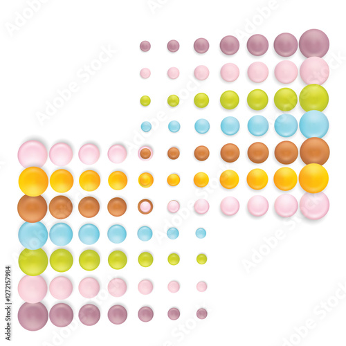 Small round candies icons. Colorful dragees, multicolored glazed chocolate and fruit buttons