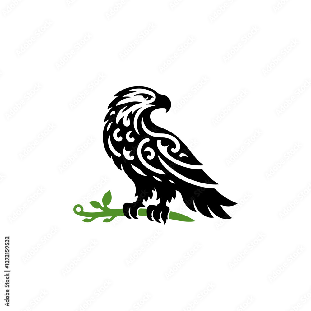 Obraz premium Eagle sitting on leaf vector design