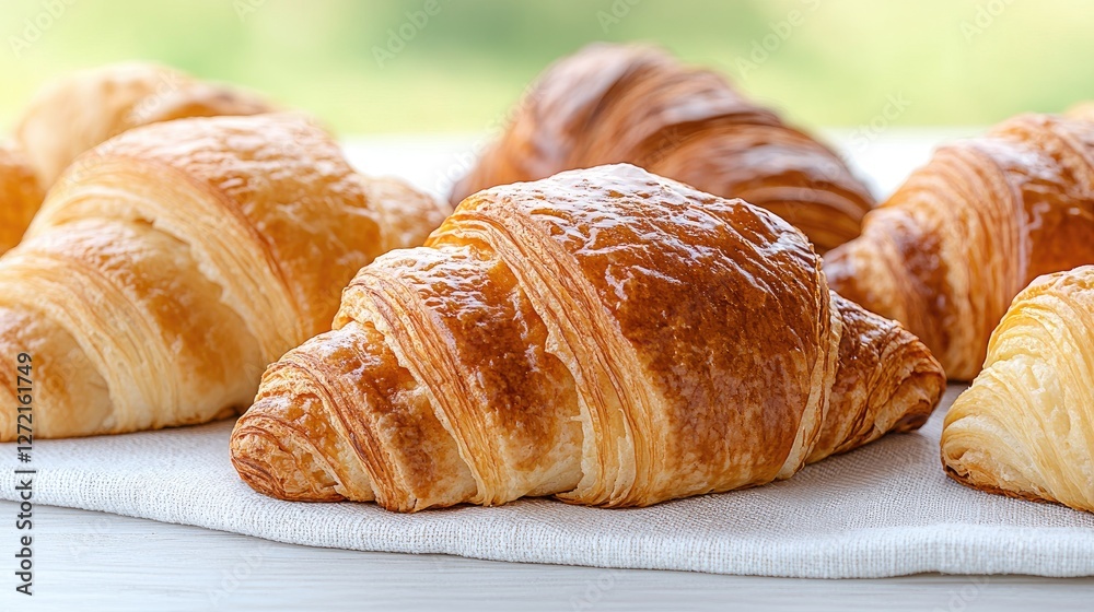 custom made wallpaper toronto digitalGolden croissants on white cloth, outdoor background, food photography
