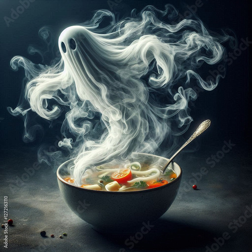 ghostly apparition brought to life from a bubbling bowl of soup photo