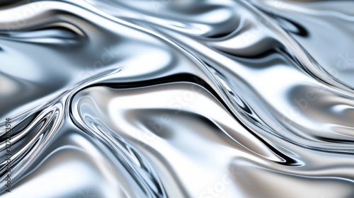 Smooth liquid chrome surface exhibits dynamic reflections and a futuristic design that captivates with its high-tech appeal and hyper-realistic texture