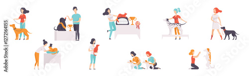 People with Cat and Dog of Different Breed Vector Set