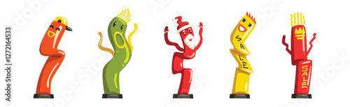 Dancing Inflatable Colorful Tube Man Waving Hands Vector Set