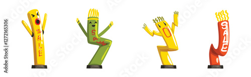 Dancing Inflatable Colorful Tube Man Waving Hands Vector Set