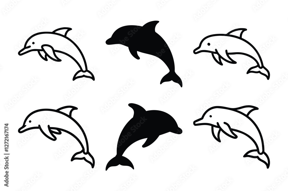 Obraz premium Dolphin Line Art Doodle, a hand drawn vector cartoon illustration of a cute dolphin.