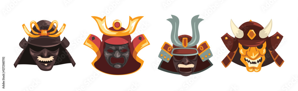 Japanese Samurai Mask and Head Cover Vector Set Japanese Samurai Mask and Head Cover Vector Set