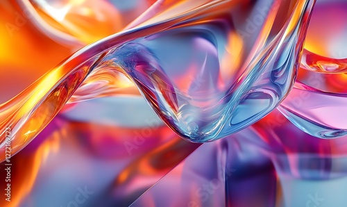 Abstract liquid glass background with vibrant red, orange, blue, and pink hues fluid flowing