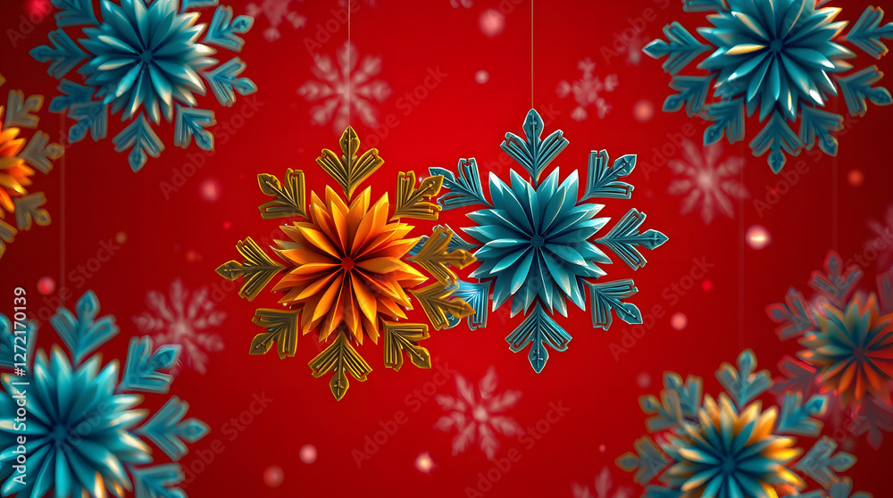 Falling white snowflakes and glitters on shiny gradient Falling white snowflakes and glitters on shiny gradient