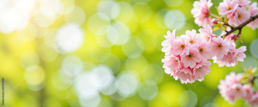 Cherry blossoms in full bloom against a soft green bokeh background conveying serenity and renewal Cherry blossoms in full bloom against a soft green bokeh background conveying serenity and renewal
